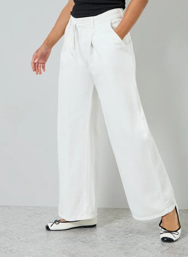 Styli Women Off-White Wide Leg Trousers